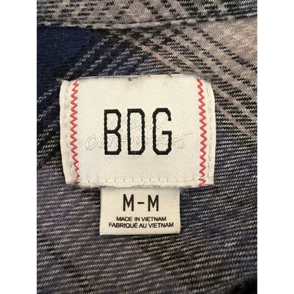 BDG blue plaid cropped flannel shirt oversized streetwear y2k bohemian medium - Picture 10 of 14
